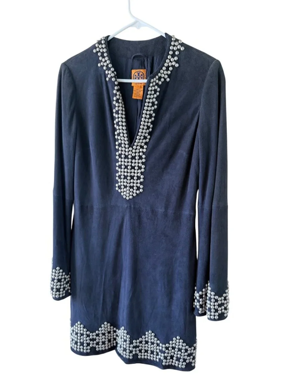 Tory Burch Womens Long Sleeve Studded Mini Dress Size 8 Black Suede Western Boho